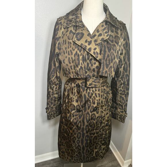 Jane Post Womens Long Leopard Print Belted Trench Coat Jacket Brown Size Small - Picture 16 of 16